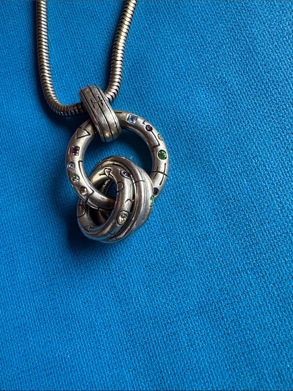 Brighton Interlock Chain Stone Ring Necklace Silver Multi Crystal - Picture 4 of 7